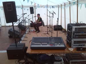 Live sound system hire for a wedding band showing equipment